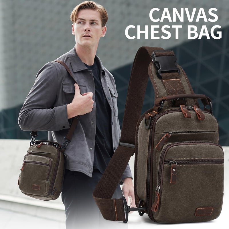 NerIion Nerlion Sling Bag for Men Waxed Canvas Crossbody Bag Chest Bag Water Resistant Shoulder Bag Casual Daypack - Image 2